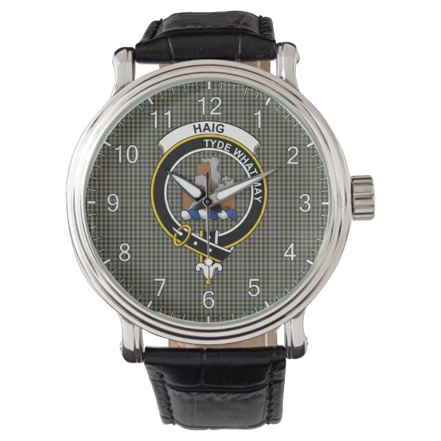 Montre Clan classique sans temps Haig Grey Tartan Badge P (devant)