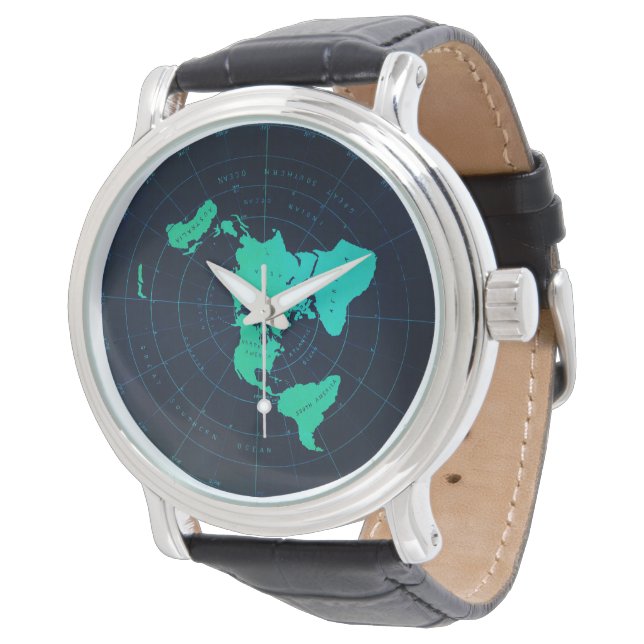 Montre Classic Flat Earth Naval Style Black Wristwatch (Incliné)