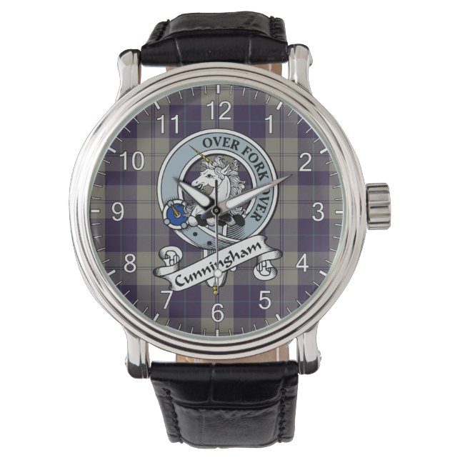 Montre Classic Timeless Clan Cunningham robe Bleu Badge (devant)