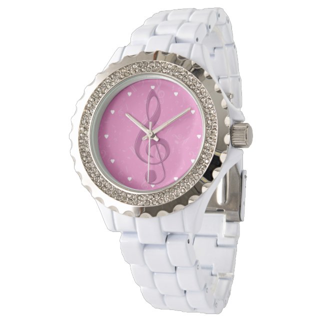 Montre Clef rose et notes musicales (Incliné)