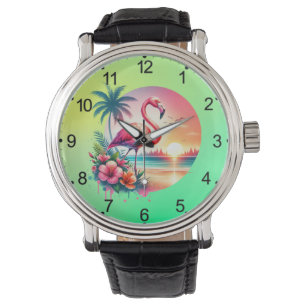 Montre Clipart du coucher de soleil flamant rose-93938