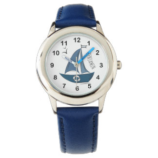 Montre Coastal Nautical Blue Sailboat & Custom Name