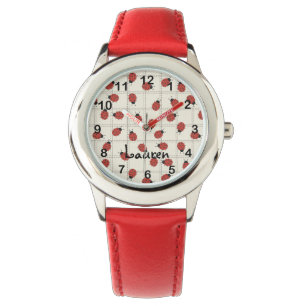Montre Coccinelles Mignonnes & Nom Personnalisé sur Fond