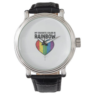 Montre Cœur Arc-en-ciel Gravure Vintage Couleur Préférée