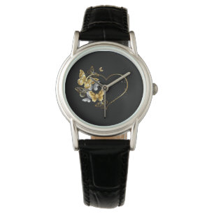 Montre Coeur aux papillons d'or