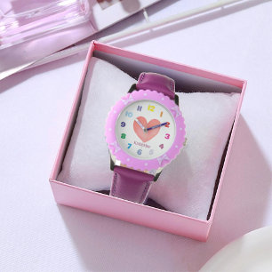 Montre Coeur d'aquarelle personnalisé pour enfant