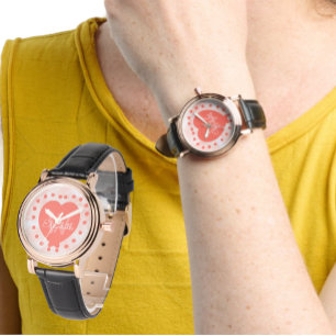 Montre Coeur de corail d'aquarelle de monogramme initial