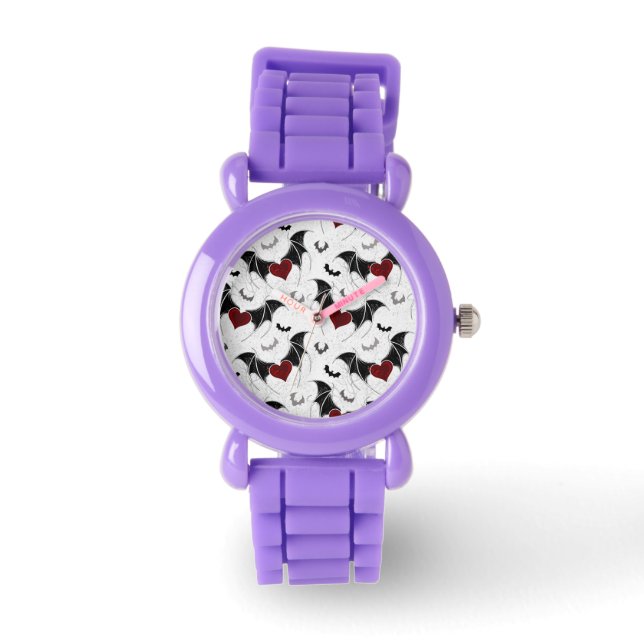 Montre Coeur d'Halloween avec ailes de chauve-souris noir (Recto)