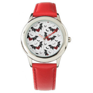 Montre Coeur d'Halloween avec ailes de chauve-souris noir