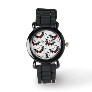 Montre Coeur d'Halloween avec ailes de chauve-souris noir