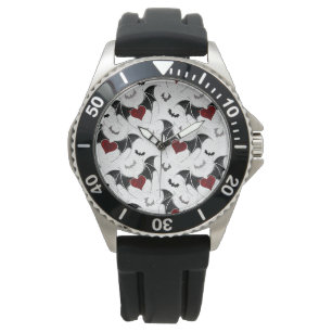 Montre Coeur d'Halloween avec ailes de chauve-souris noir