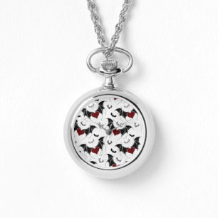 Montre Coeur d'Halloween avec ailes de chauve-souris noir