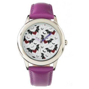 Montre Coeur d'Halloween avec ailes de chauve-souris noir