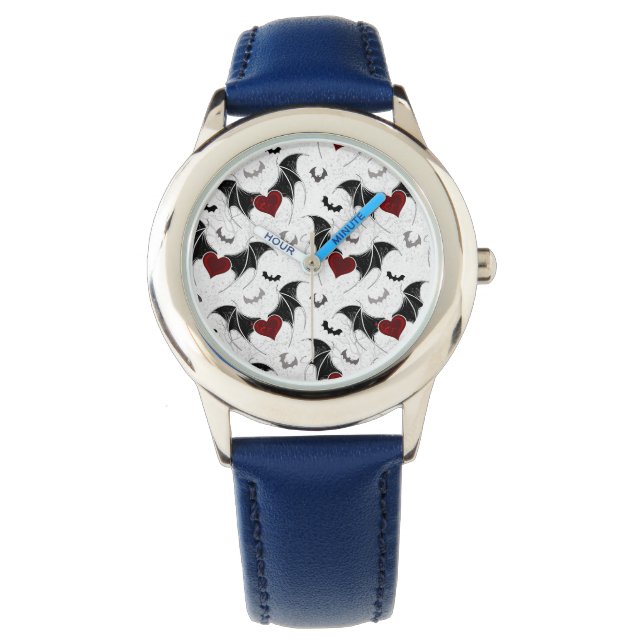 Montre Coeur d'Halloween avec ailes de chauve-souris noir (devant)