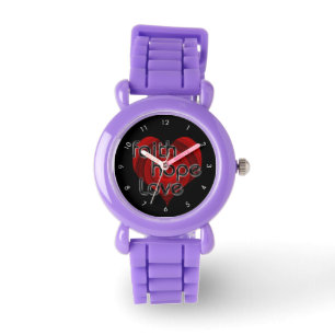 Montre Coeur noir/rouge d'amour d'espoir de foi,