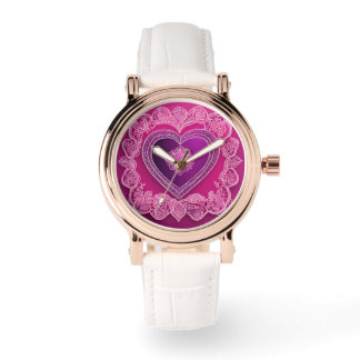 Montre Cœur rose élégant Mandala en dentelle Rose Gold ar