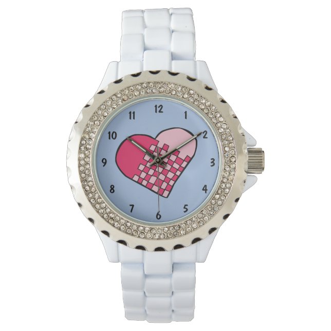 Montre Coeur rose et rouge griffé (devant)