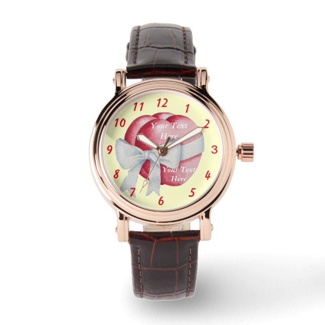 Montre coeur rouge attaché avec ruban blanc arc romantiqu (Recto)