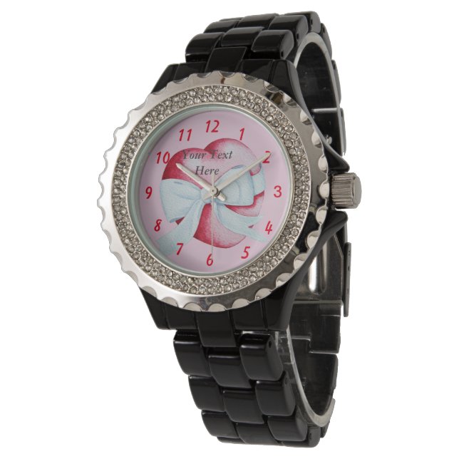 Montre coeur rouge avec arc blanc design d'art original (Incliné)