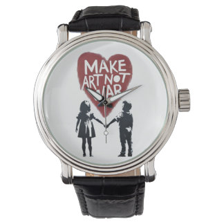 Montre Cœur Signifiant "FAIRE DE L'ART PAS LA GUERRE" ave