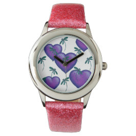 Montre Coeurs d'amour pourpre et libellules