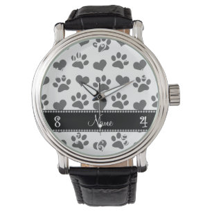 Montre Coeurs et empreintes de pattes blancs nommés
