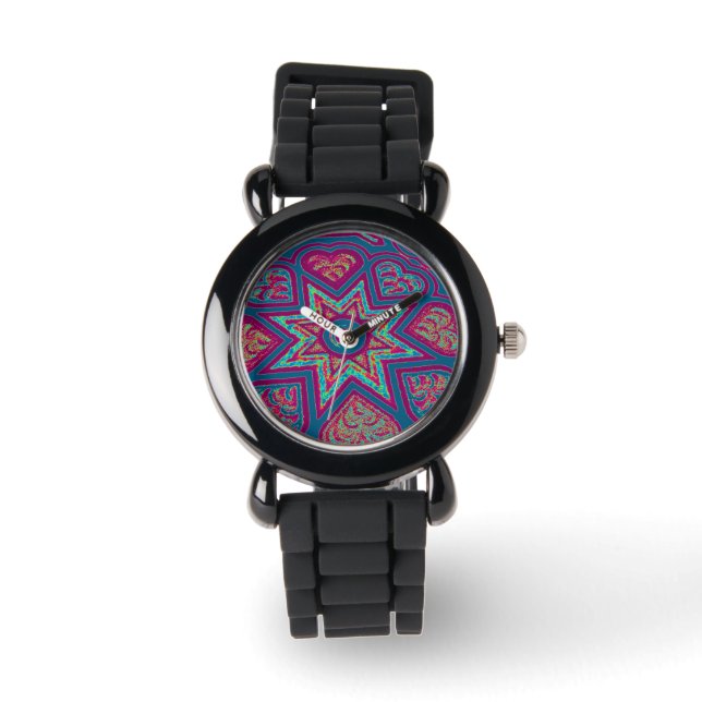 Montre Coeurs et étoiles bleus et rouges (Recto)
