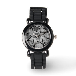 Montre Coeurs et étoiles en argent et noir