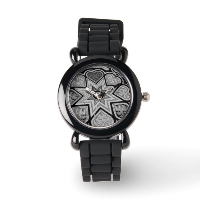 Montre Coeurs et étoiles en argent et noir (Recto)