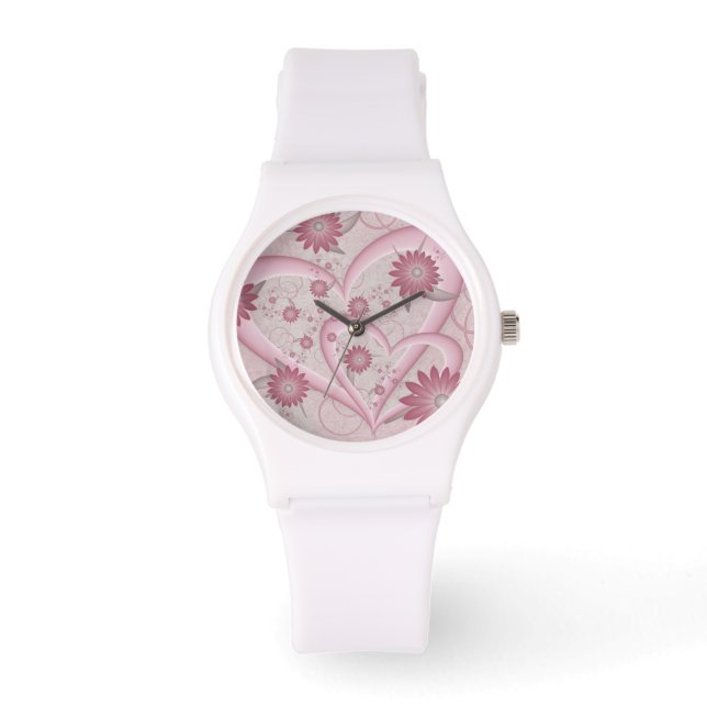 Montre Coeurs et fleurs Abstraits roses Aimer l'art fract (Recto)