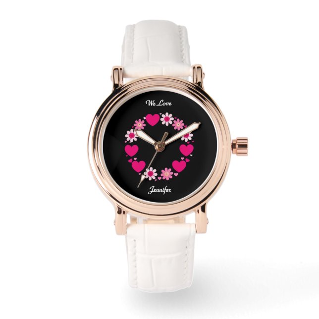 Montre Coeurs floraux élégants, Saint Valentin avec texte (Recto)