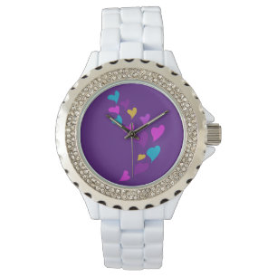 Montre Cœurs Mignons Dégoulinants Rose Jaune Bleu Violet