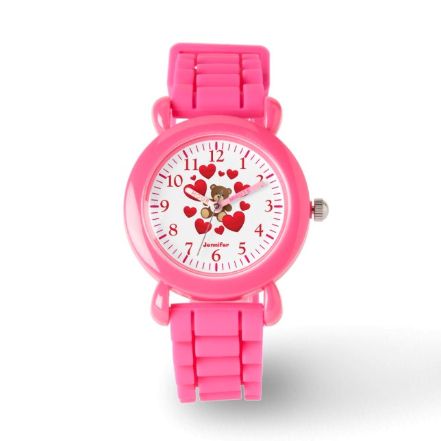 Montre Coeurs mignons roses ceintures, et nom d'ours en p (Recto)