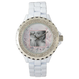 Montre Coeurs rose violet rose floral photo aquarelle