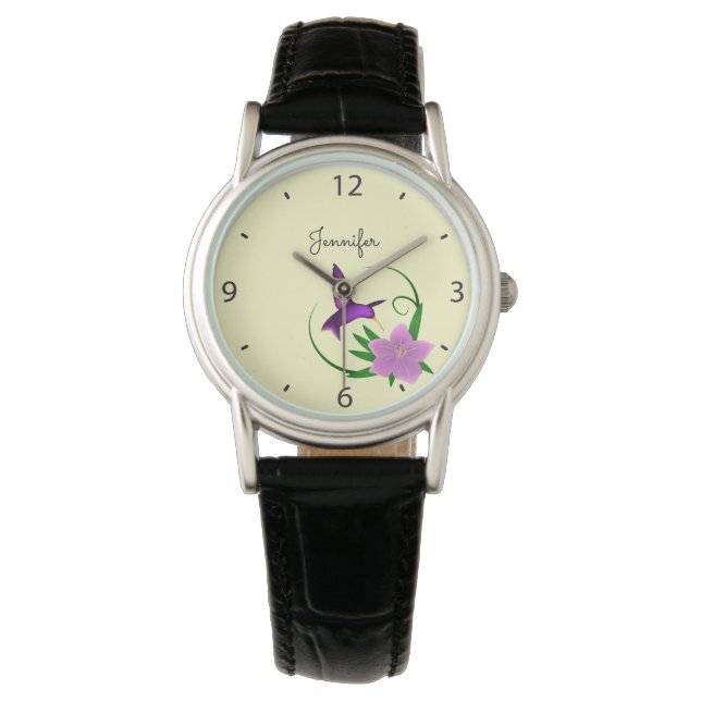 Montre Colibri au nom de fleur rose (devant)
