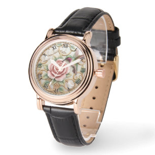 Montre Colibri Vintage Rose Florale Rose Pink Victorien