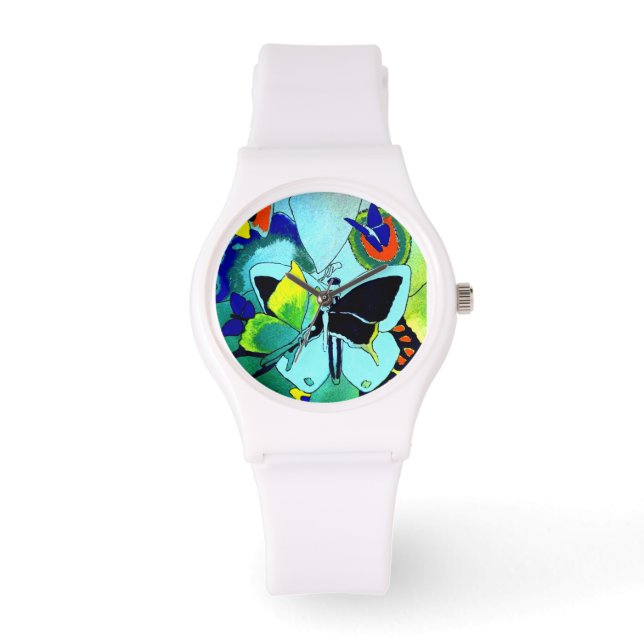 Montre Collage élégant à papillon en silicone blanc (Recto)