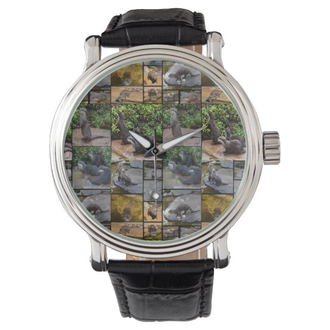 Montre Collage photo Otter, Mens Leather Big Face Watch (devant)