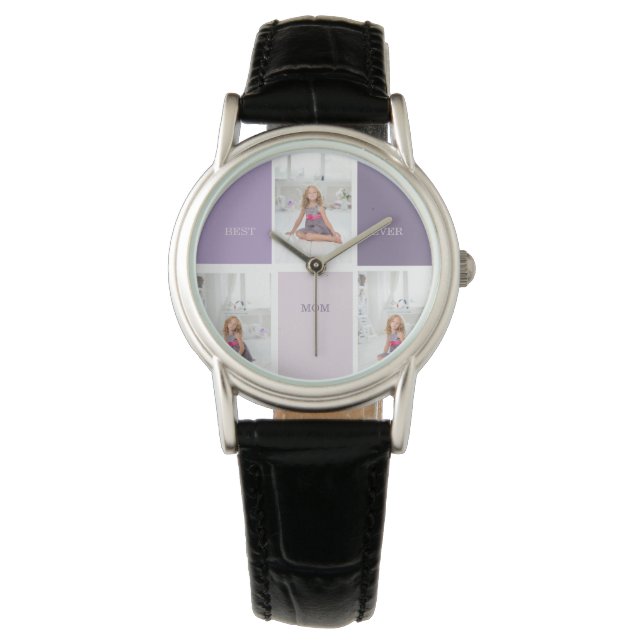 Montre Collage Photo Purple Best Mom Ever Cadeau (devant)
