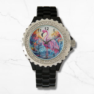 Montre Coloré Flamant rose rose Tropical Élégantes femmes