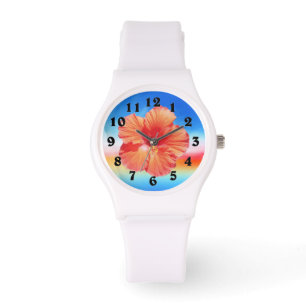 Montre colorée arc-en-ciel hibiscus portant le num
