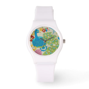 Montre Colorful Peacock et Fleurs