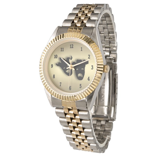 Montre Comédie et Tragédie Théâtre Gold Black Numéros (Incliné)
