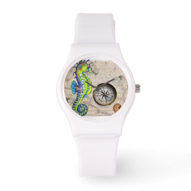 Montre Compas de cheval de mer vert (Recto)