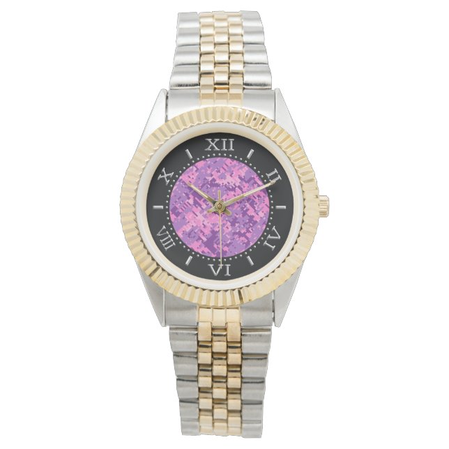 Montre Composez la cadrille numérique rose-chaud (devant)