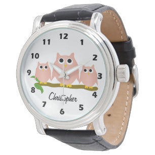 Montre Conception de hibou rose personnalisée