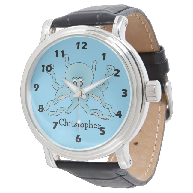 Montre Conception de Pieuvre Bleue (Incliné)