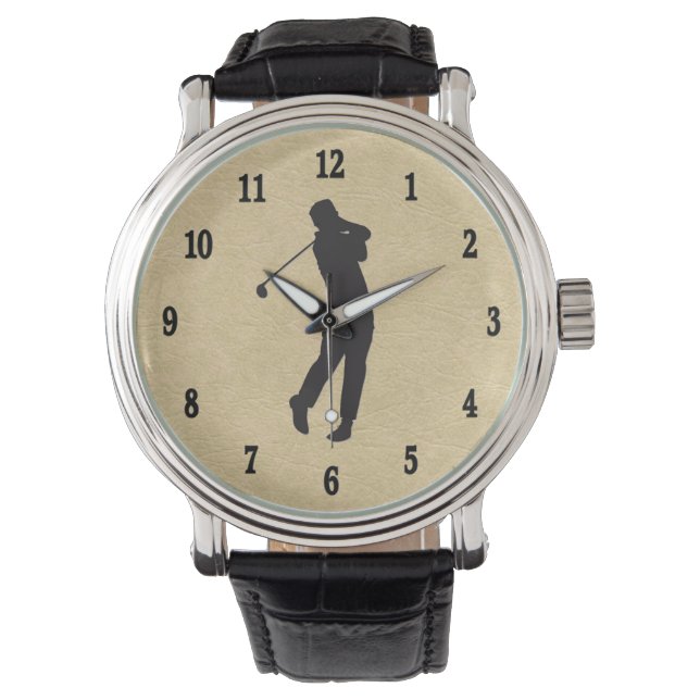 Montre Conception du golf en cuir tan (devant)
