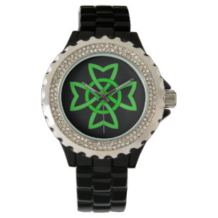 Montre Conception irlandaise verte vibrante de noeud sur