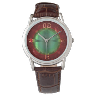 Montre Conception Rouge Vert Élégante >Montre en Cuir pou